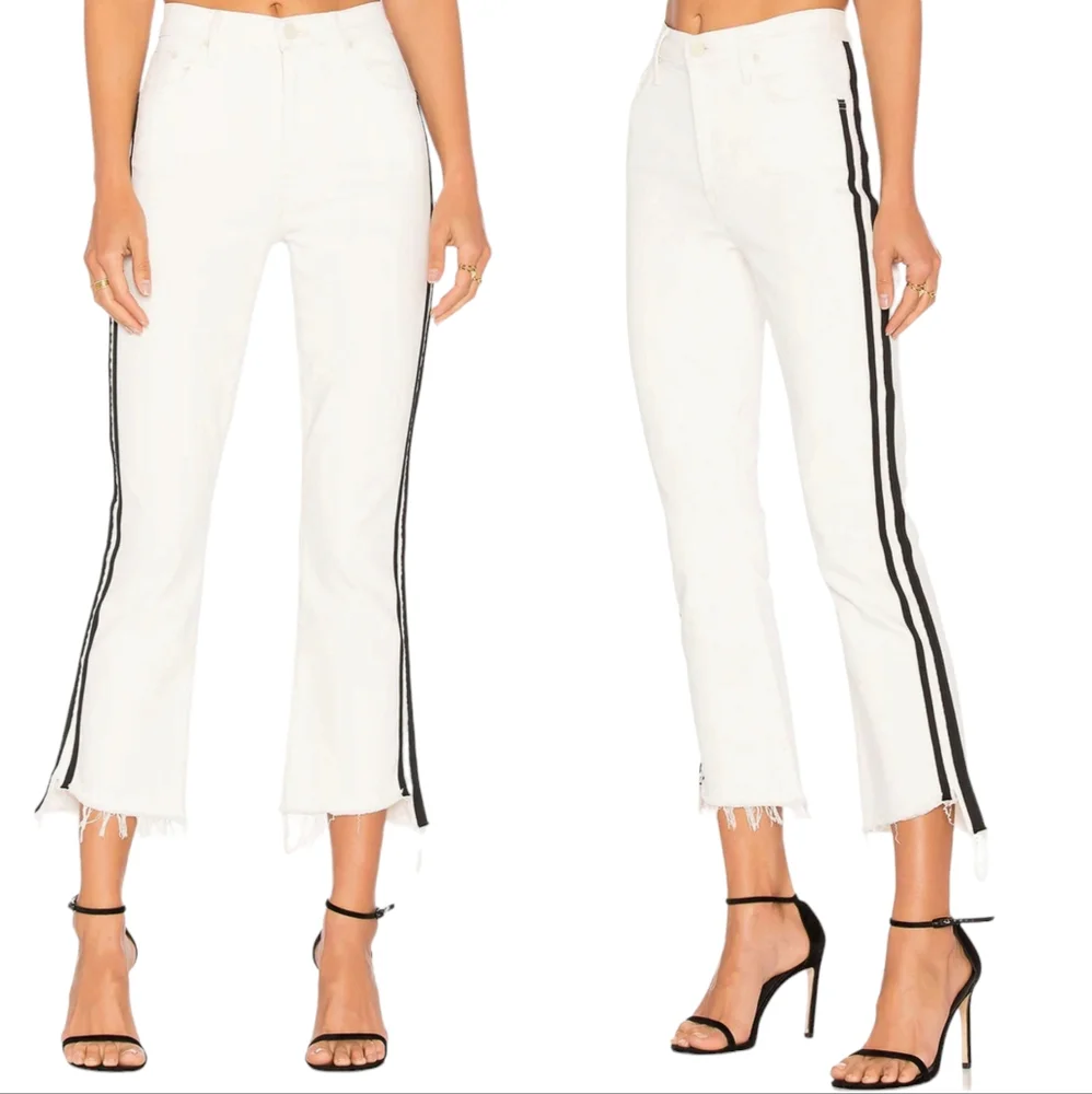 Mother Jeans The Insider Crop Step Fray in White with Black Stripes - Picture 4 of 16